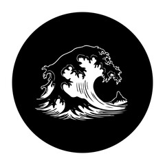 Dramatic sea wave illustration against black background representing strength and natural power in graphical design