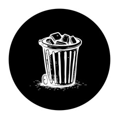 Monochrome trash bin illustration showcasing environmental consciousness recycle waste management and sustainable living solutions with a minimalist design
