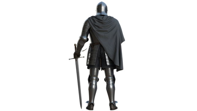 Mysterious knight standing guard with his sword ready for battle and protection