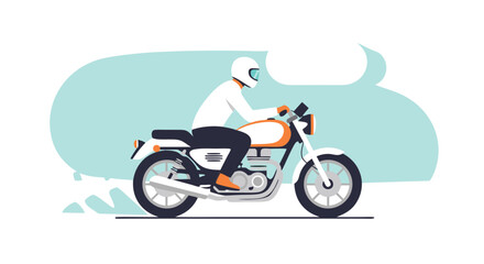 Obraz premium Minimalist motorcycle adventure: A classic bike ride illustration, with speech bubble detail, offering freedom and exploration visualization