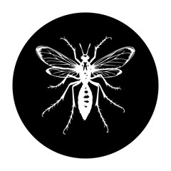 Elegant vector art of a mosquito silhouette on a solid black circular background for branding and design