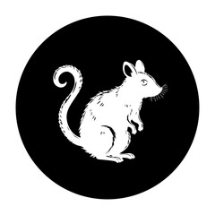 Charming white mouse illustration within black circle evokes playful and artistic vibes with adorable creature