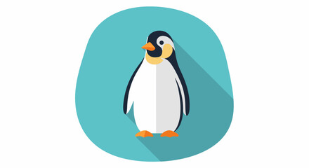 Obraz premium Flat vector design of a playful penguin illustration, isolated on a colored background offering simplicity and modern aesthetics with soft shadow