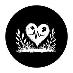 Heartbeat symbol with grass and plant elements in a circle health and vitality graphic vector for medical