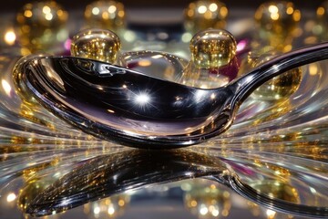 Obraz premium Abstract Reflection of a Spoon in Gold Light