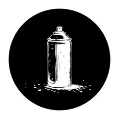A striking monochromatic graphic featuring a spray paint can in a black circle offering creative urban street aesthetic minimal design