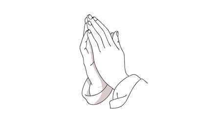 Elegant Outline of Praying Hands Symbolizing Hope Faith and Devotion in White Background, Spiritual and Religious Significance Depiction, Minimalist