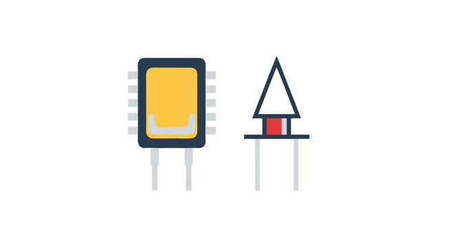 Illustration showcasing electronic components including a microchip and an optocoupler in simple form