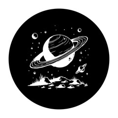 Saturn and the cosmos, an enchanting cosmic landscape with stars and celestial bodies around the planet © Rahma