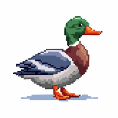 Fototapeta premium Pixelated Mallard Duck Portrait: A Nostalgic Look at Wildlife Through 8-bit Art