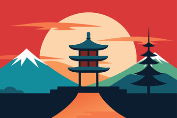 zen style japanese garden plan illustration  .eps