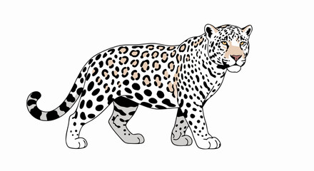 Fototapeta premium Elegant albino jaguar illustration with striking spot pattern isolated on clean white background