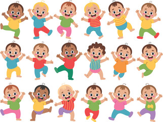 Fototapeta premium Diverse Group of Happy Babies with Arms Raised infants