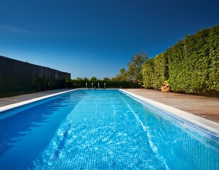 blue swimming pool in summer with copy space image