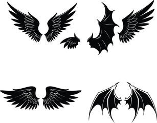 Obraz premium Collection of Angel and Demon Wings., Set of Various Fantasy Wings (Feathered and Leathery)., Good vs Evil: Angelic and Demonic Wings.