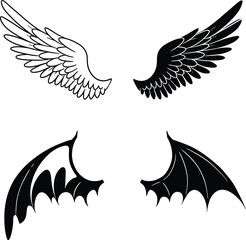 Collection of Angel and Demon Wings., Set of Various Fantasy Wings (Feathered and Leathery)., Good vs Evil: Angelic and Demonic Wings.
