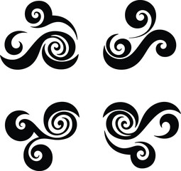 Set of Tribal Swirl Symbols., Abstract Triskele and Wave Logo Icons.