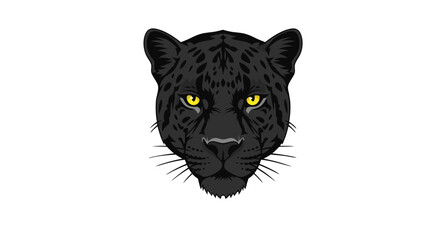 Obraz premium Captivating Illustration of a Black Panther Head with Striking Yellow Eyes and Sleek Features on a Pure White Background