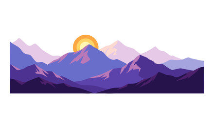 Naklejka premium Vector landscape illustration with mountain ridges and sun at sunrise or sunset scenery beautiful vector illustration for web or design projects