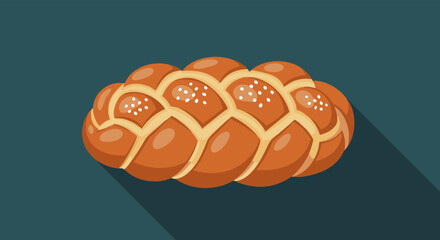 Artistic depiction of sweet braided challah bread on teal background showcasing traditional culinary culture and design featuring delicious baked