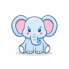 Naklejka premium Adorable Cartoon Elephant: A charming depiction of a cute blue elephant with pink accents
