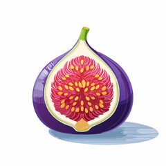 Artistic rendering of a halved fig showcasing vibrant interior and detailed texture illustration
