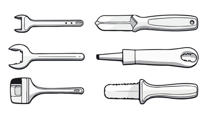 Steel metal screw and wrench repair tools isolated on a white background