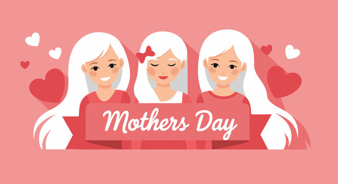 Charming Mother's Day illustration with stylish women and celebratory elements conveying affection and joy for maternal appreciation