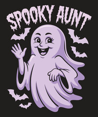 Spooky Aunt Family Cute Pink White Ghost Boo Halloween T-Shirt design vector, 
Spooky Aunt, funny ghost, aunt Halloween, Gender Reveal, Halloween, October baby, boy or girl, surprise, reveal party,