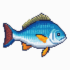 Pixelated aquatic life: An artistic rendition of a colorful fish in pixel art style