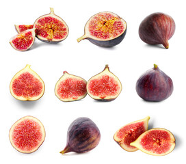 Set of fresh figs on white background