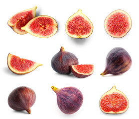 Set of fresh figs on white background