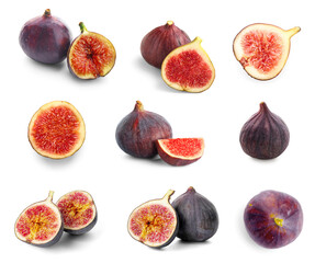 Set of fresh figs on white background