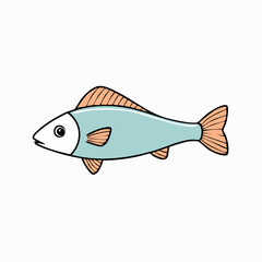 Illustration of a stylized fish with blue body and orange fins on white background