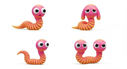 Fototapeta premium Cartoon worms expressions illustration