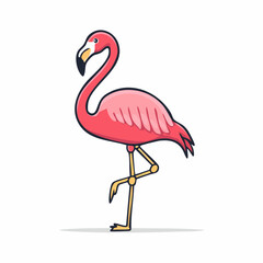 Fototapeta premium Elegant Flamingo Portrait: A Graceful Pink Bird Standing on One Leg with Curved Neck