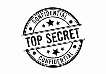 Vector illustration of a distressed Top Secret Confidential round rubber stamp.