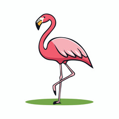 Stylized flamingo illustration standing gracefully on one leg against a white background