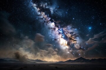 Naklejka premium Milky Way Over Mountain Landscape