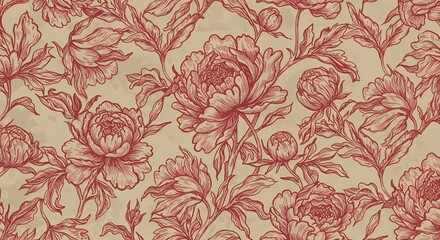 Muted Floral Nostalgia: Soft Pink Blooms on Beige Canvas