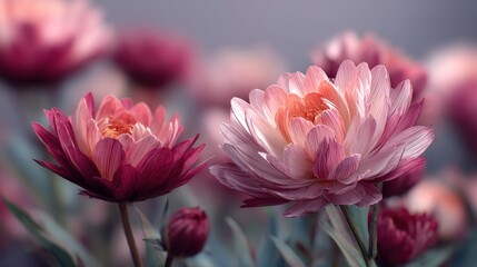 Fototapeta premium Delicate Pink and Burgundy Blooms in Soft Focus