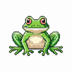 Pixelated amphibian: A charming, retro-style green frog illustration with red eyes