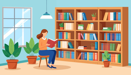 Serene Reading Nook: Woman with Book in Cozy Interior