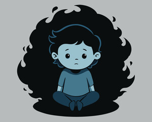 Sad boy surrounded by darkness expressing feelings of anxiety and depression