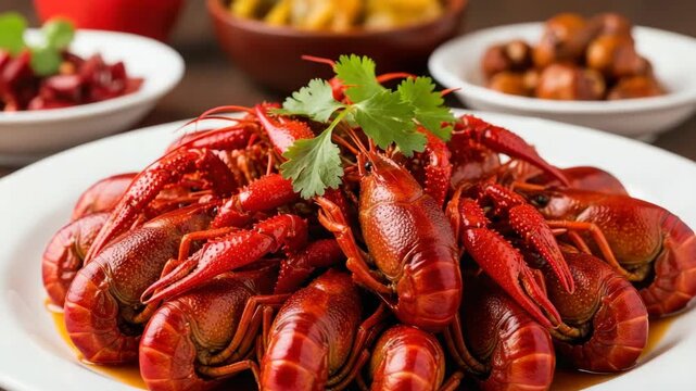 Close-up of delicious crayfish on the plate