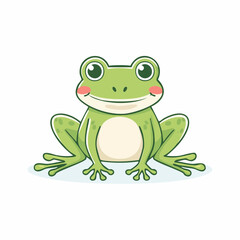 Cartoon Green Frog Sitting Comfortably with Big Eyes, Isolated on White Background