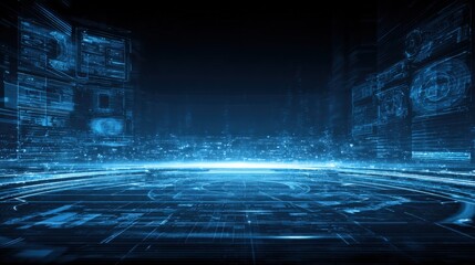 Futuristic Technology Interface with Glowing Light Streaks, Digital Data Visualization, and Technological Innovation