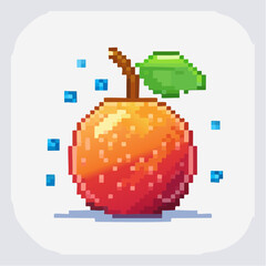 Vibrant Pixel Art: A Charming Orange with Leaf and Cubes, Evoking Nostalgia and Simplicity