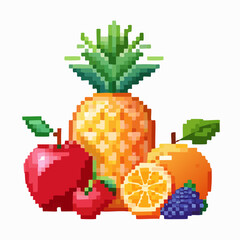 Pixelated Still Life: A Vibrant and Retro Digital Depiction of Assorted Fruits