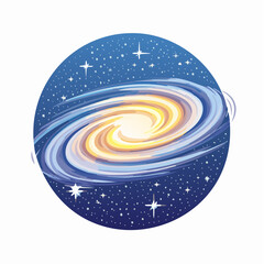 A Circular Depiction of a Spiraling Galaxy Amidst a Starry Cosmos Backdrop